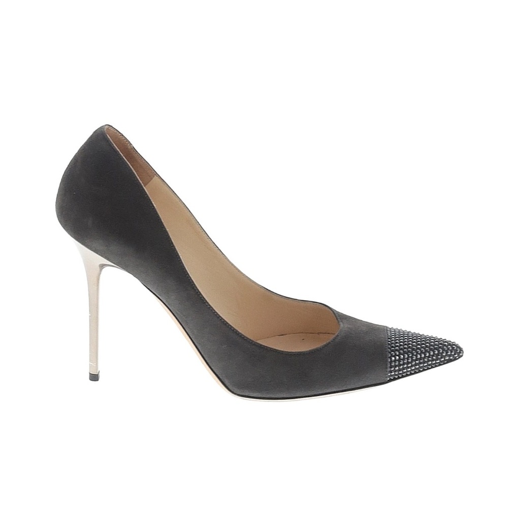 Jimmy Choo Amika Pump in Smoke Gray with Crystal Embellished Pointed Toe